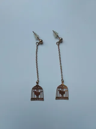 Pendientes jaula pájaro oro