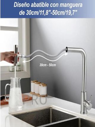 Grifo cocina extraíble Inox giratorio 360° gris acero