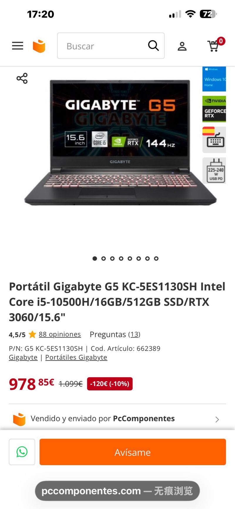 Portátil RTX 3060 i5 10500H afbeelding 9