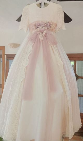 Vestido Comunión Rosa Clará Blanco y Rosa