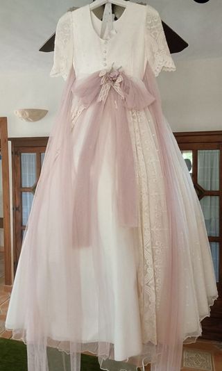 Vestido Comunión Rosa Clará Blanco y Rosa