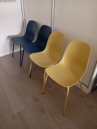 4 Sillas Comedor/Cocina Azul y Amarillo