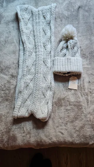 Conjunto gorro y bufanda tejido mujer