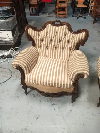 Sillón Clásico Vintage Rayas Beige y Blanco