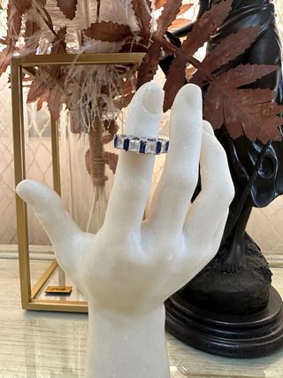 Anillo plata con zafiros y diamantes