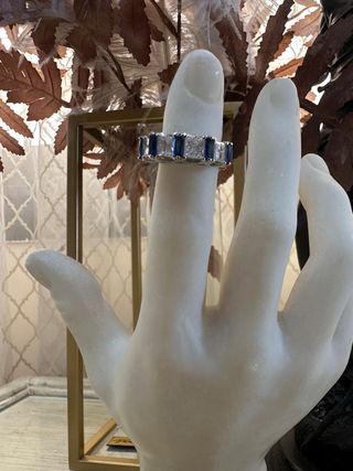 Anillo plata con zafiros y diamantes