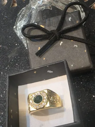 Anillo Hombre Talla 27 Oro y Verde