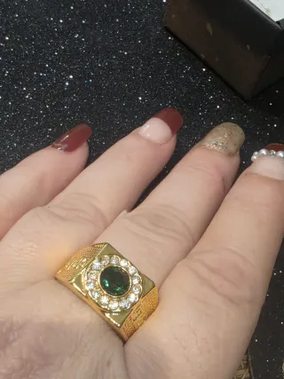 Anillo Hombre Talla 27 Oro y Verde