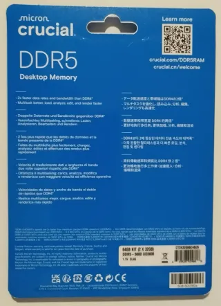 Crucial RAM DDR5 64GB (2x32GB) 5600MHz UDIMM Kit