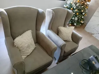 2 Sillones de Tela Beige/Gris