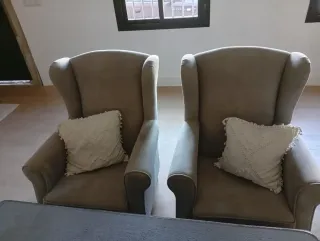 2 Sillones de Tela Beige/Gris