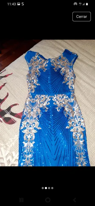 Vestido largo fiesta azul y dorado