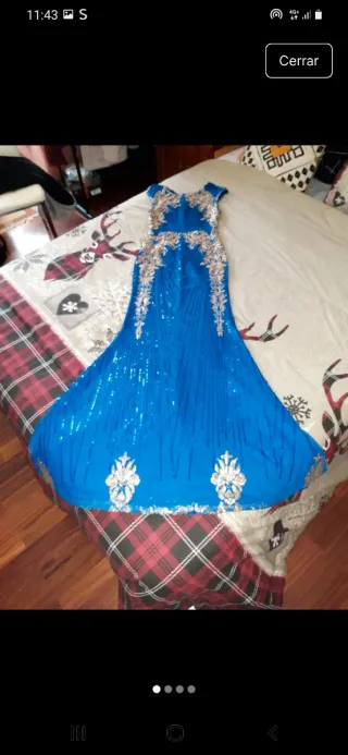 Vestido largo fiesta azul y dorado