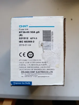 3 Fusibles CHNT RT36-00 50A