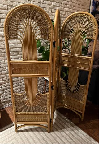 Biombo de bambú trenzado vintage
