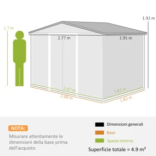 Capanno per Attrezzi 4.9m² con Fondazione, 4 Prese