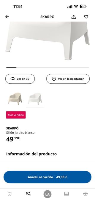 Sillón Skarpo Ikea (2 unidades), color blanco.