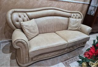 Divano 2 posti in pelle beige