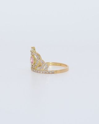 ANILLO CORONA CON CIRCONITAS ROSA Y BLANCA 18K