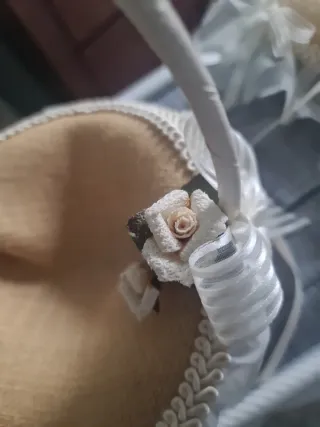 Cojin anillos de boda y cesta aras.