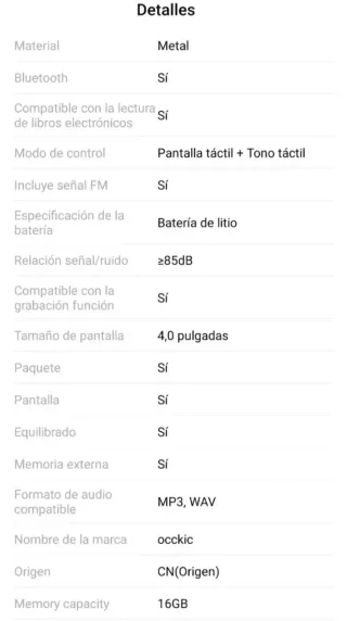 Reproductor MP4 Táctil 16GB Negro