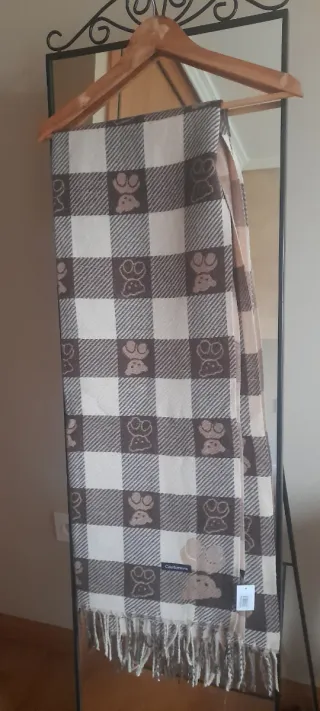 Bufanda cuadros ositos azul y marrón