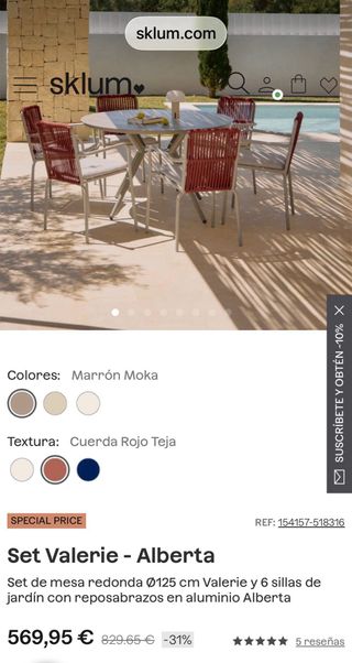 Mesa comedor exterior 125 cm y 6 sillas NUEVO