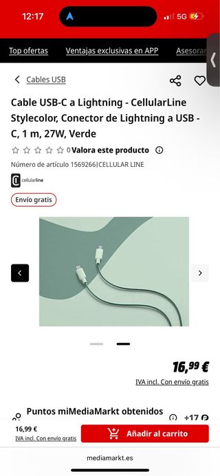 Cables Lightning iPhone Verde/Azul Certificado MFi