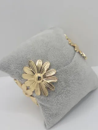 Pulsera Brazalete Chapado Oro Flores Multicolor