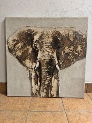 Cuadro relieve elefante beige y marrón