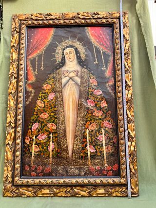 Óleo colonial Escuela Cuzqueña Virgen Dolorosa