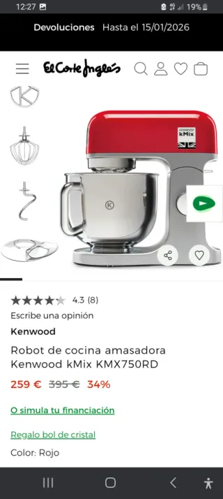 Robot de cocina Kenwood kMix Rojo a estrenar