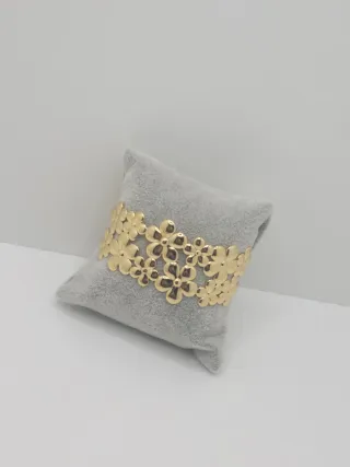 Pulsera Acero Quirúrgico Baño Oro Flores