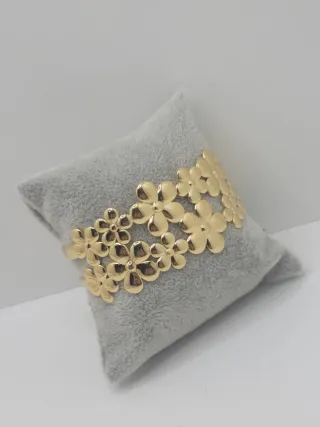 Pulsera Acero Quirúrgico Baño Oro Flores