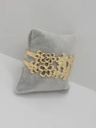 Pulsera Acero Quirúrgico Baño Oro Flores