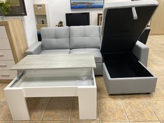 Sofá Cama Chaise Longue + Mesa Centro