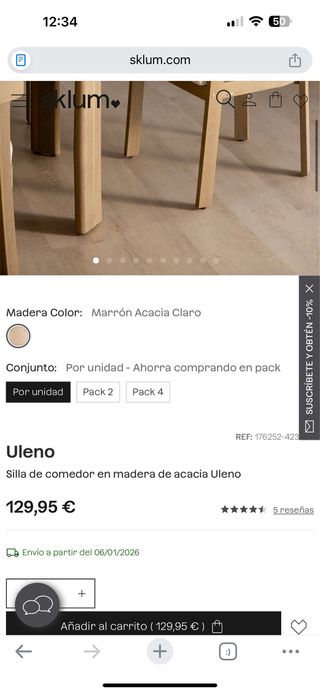 Silla comedor Uleno Sklum Madera Acacia Clara