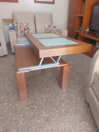 Mesa de centro elevable madera y cristal
