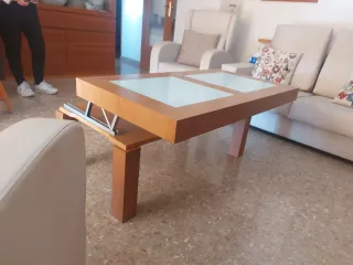 Mesa de centro elevable madera y cristal