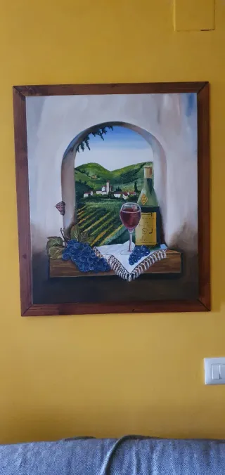 Cuadro Ventana con paisaje y vino