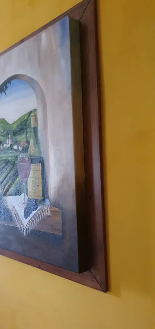 Cuadro Ventana con paisaje y vino