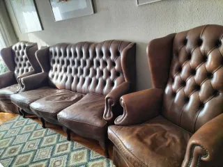 Pack 3 Muebles Chesterfield Cuero Marrón Cuenca