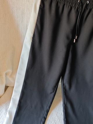 Pantalón tela traje negro blanco talla L mujer ray