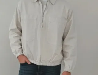 Sudadera Zara Beige Media Cremallera