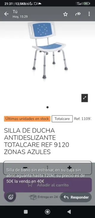 Silla de ducha antideslizante Totalcare