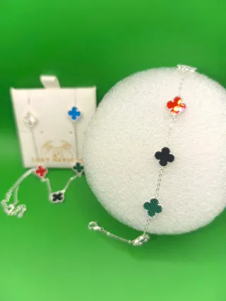 Collar y Pendientes Plata 925 Multicolor