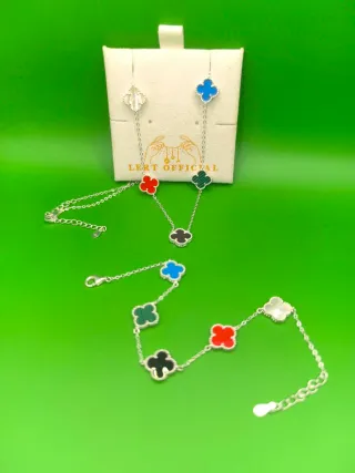 Collar y Pendientes Plata 925 Multicolor