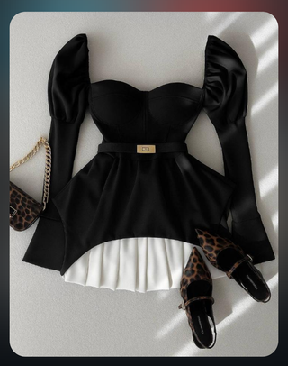 Vestido negro elegante con blanco