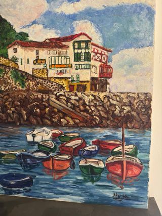 Pintura Lienzo Puerto con Barcas