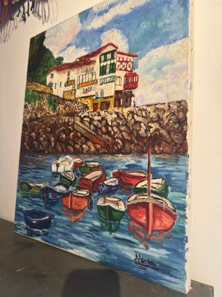 Pintura Lienzo Puerto con Barcas